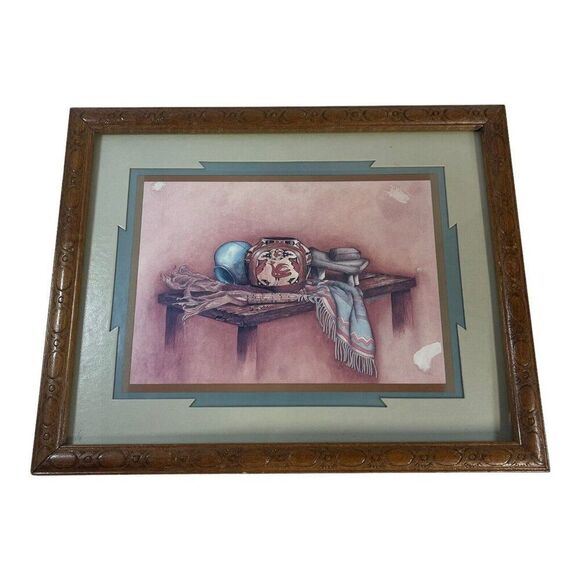 Southwest Native American Navajo Pottery Woven Blanket Art Print 15x12 Framed